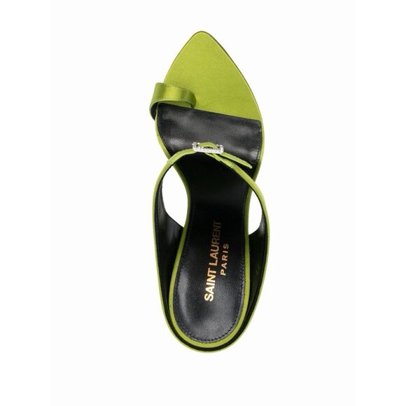 NEW SAINT LAURENT Dive Sandal Heels Pea Green SZ 40 - Picture 2 of 9